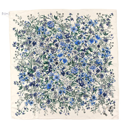 Christian Dior Silk D Floral 90 Square Scarf White Blue Multicolor 1 of 3