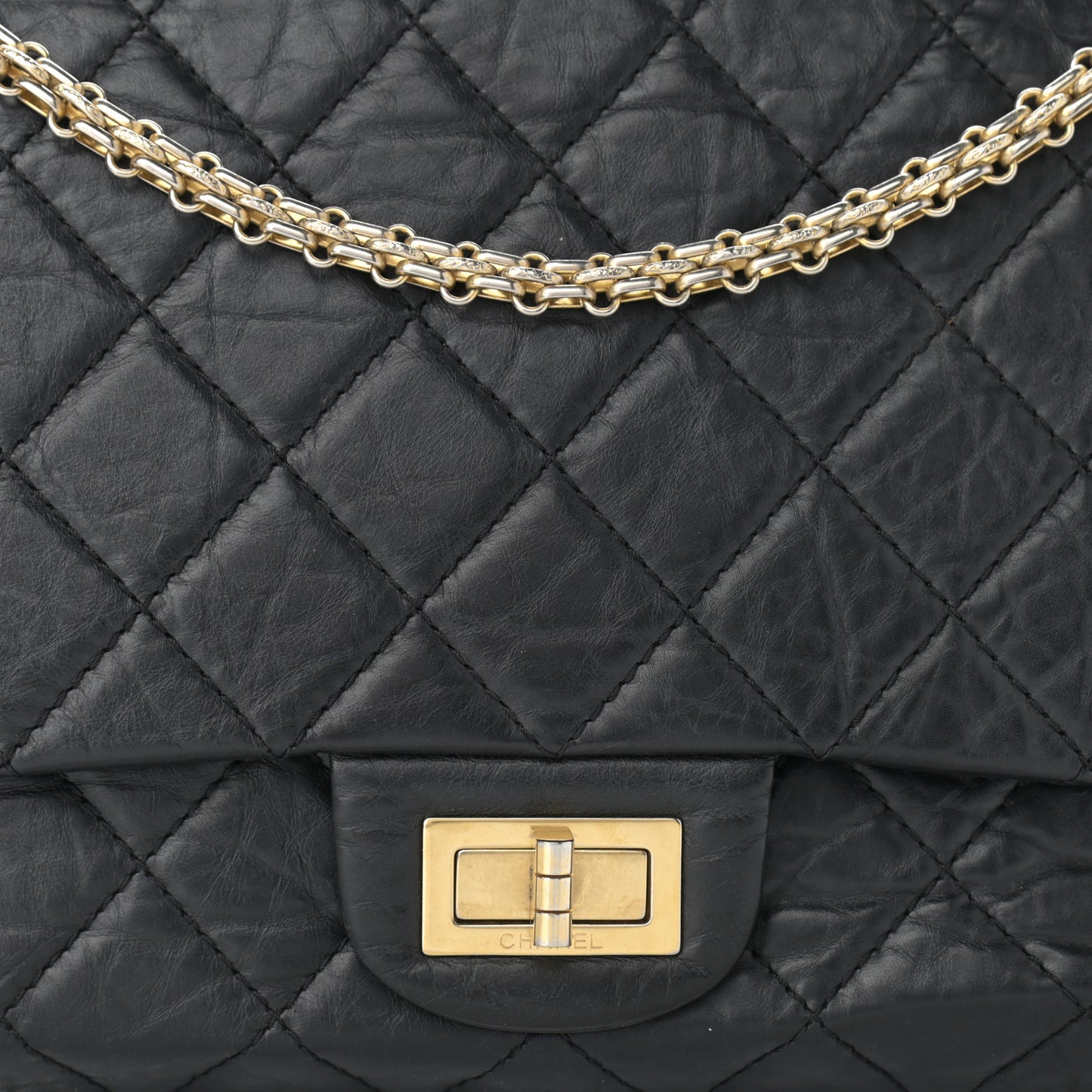 Aged Calfskin Quilted 2.55 Reissue 227 Flap Black