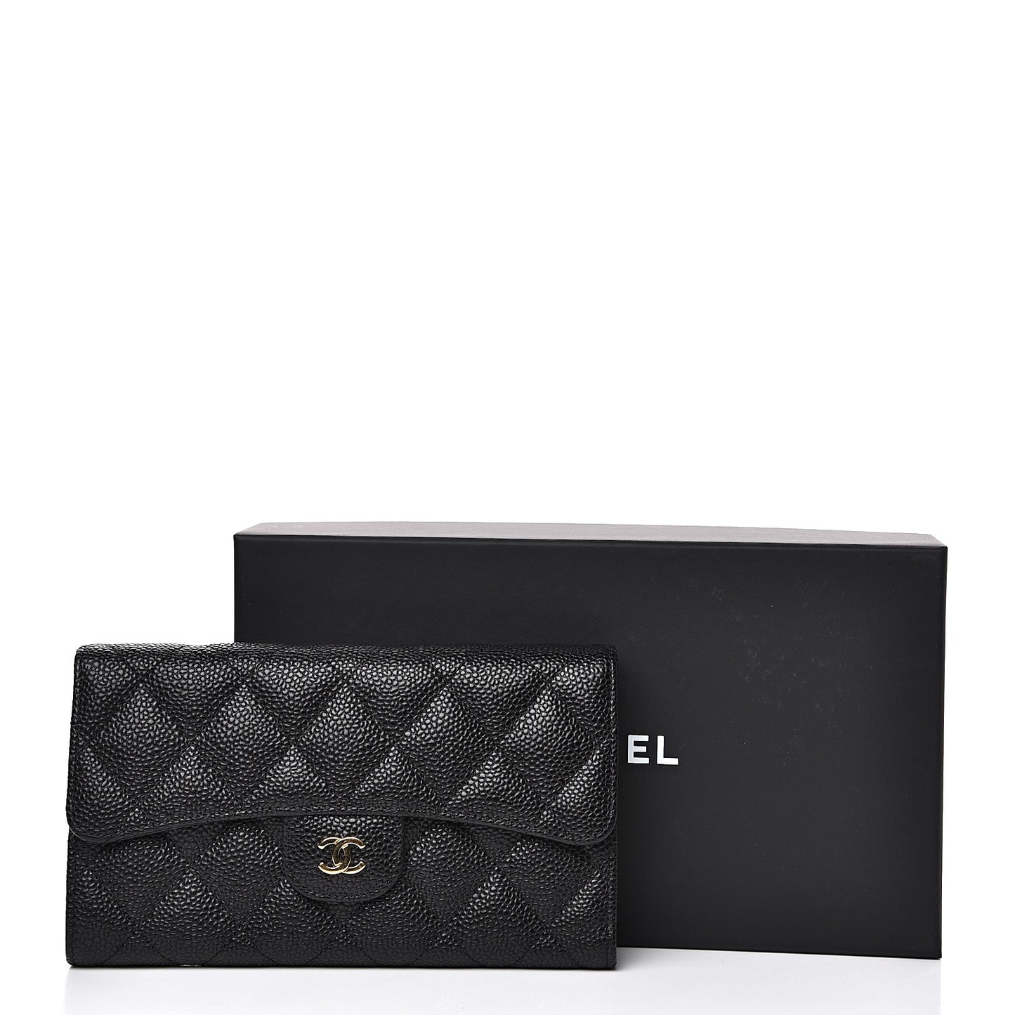 Caviar Quilted Large Flap Wallet Black