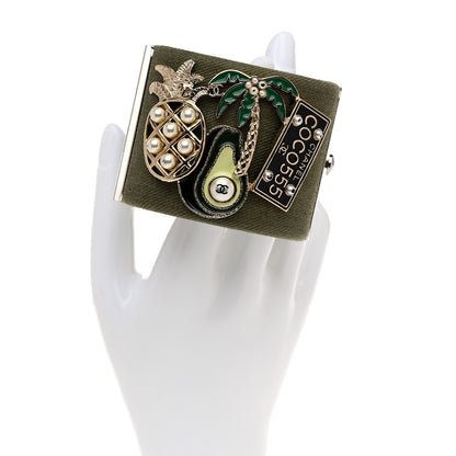 Chanel Fabric Enamel Pearl CC Cuff Khaki 2 of 5