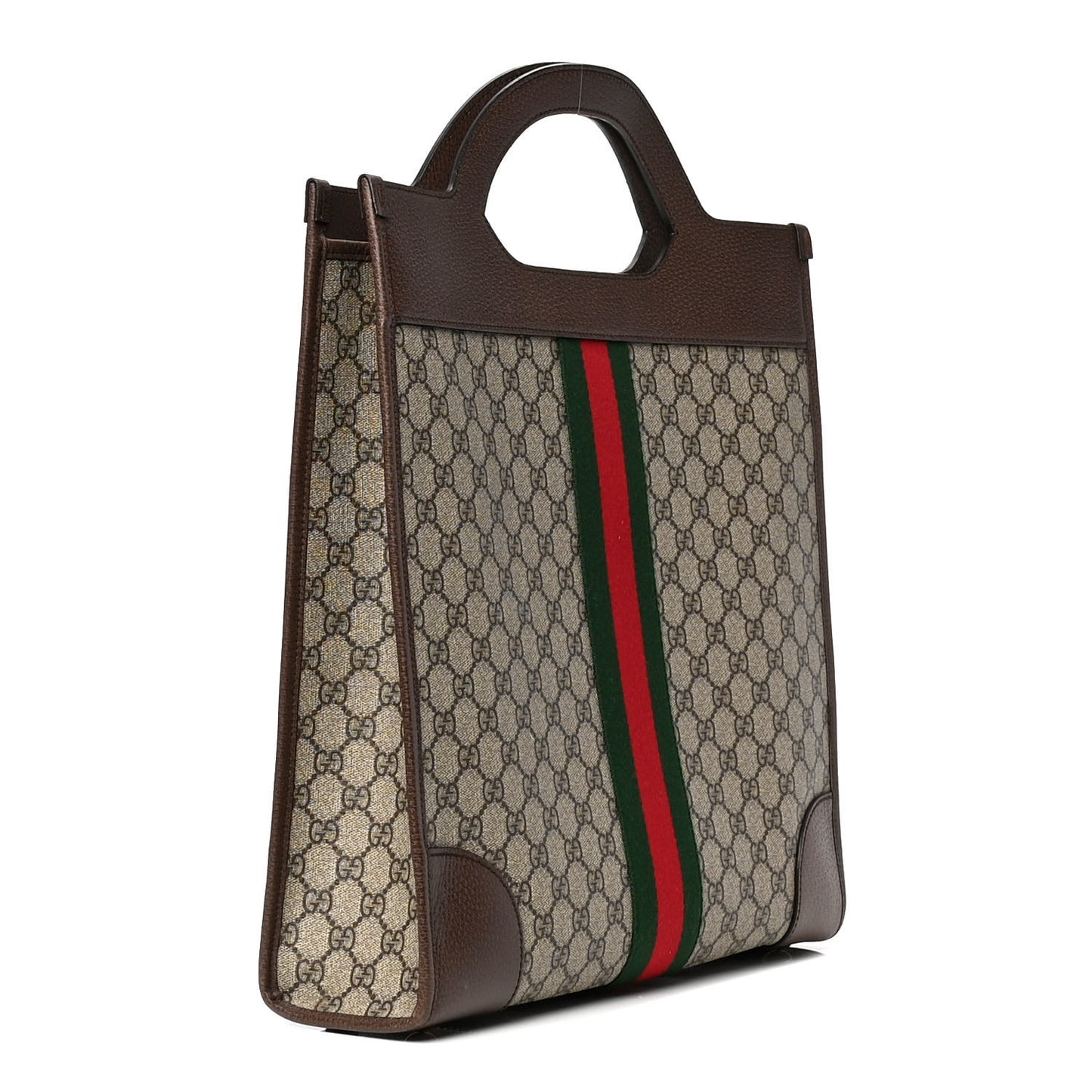 GG Supreme Monogram Textured Calfskin Web Medium Ophidia Slip Handle Tote Beige Ebony New Acero