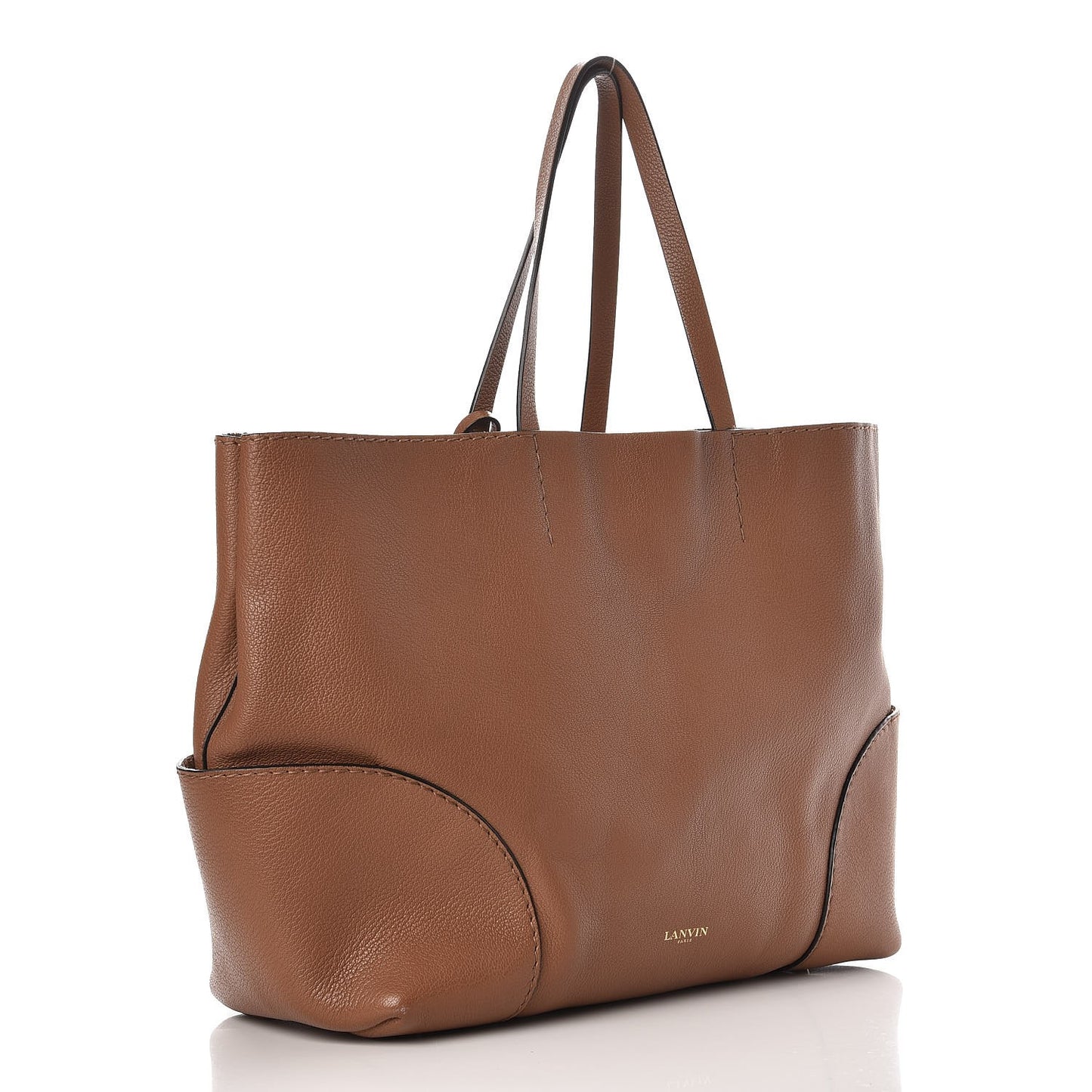 Grained Calfskin Shopper Tote Brown