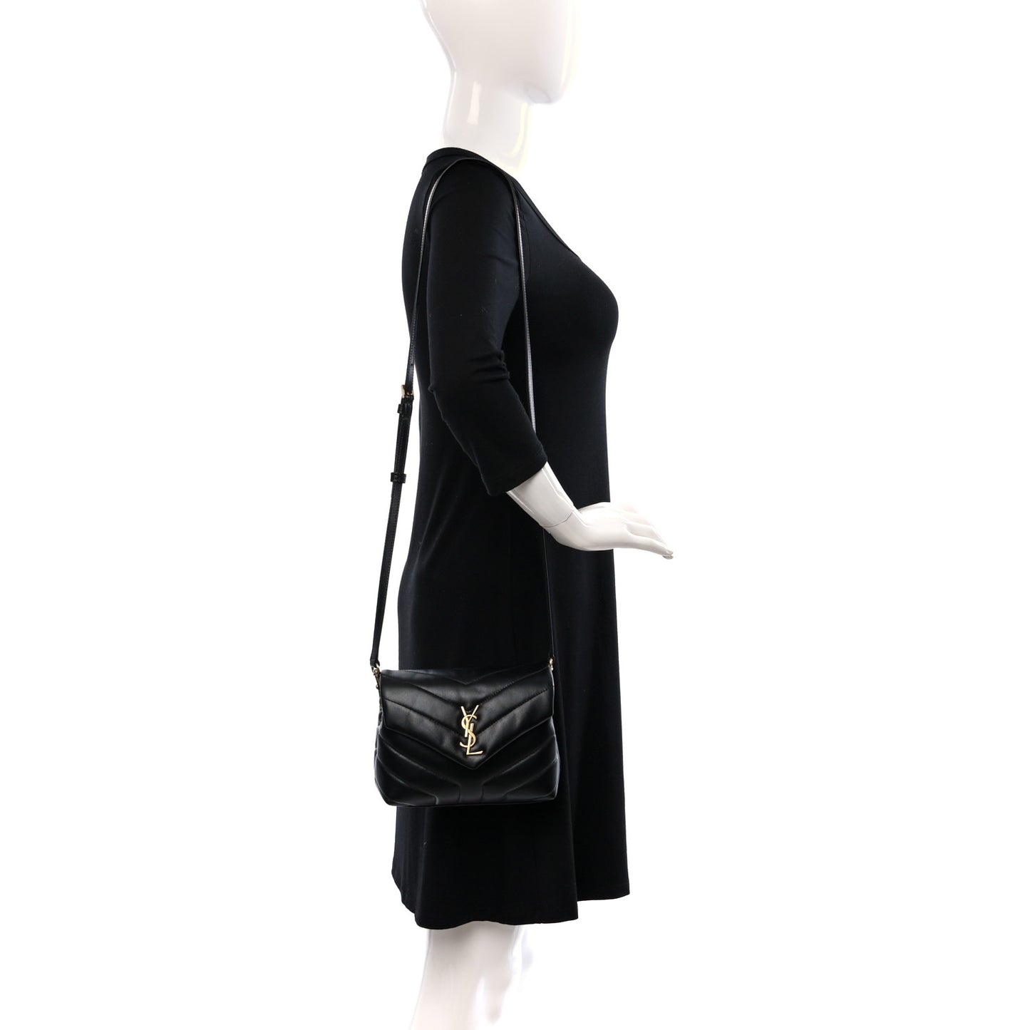 Calfskin Y Quilted Monogram Toy Loulou Crossbody Bag Black