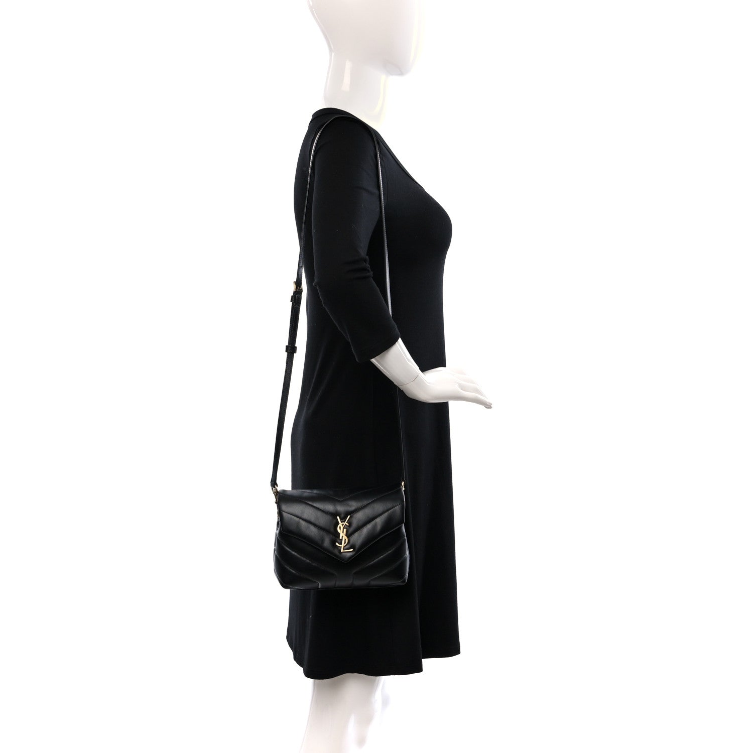 Saint Laurent Calfskin Y Quilted Monogram Toy Loulou Crossbody Bag Black 2 of 8