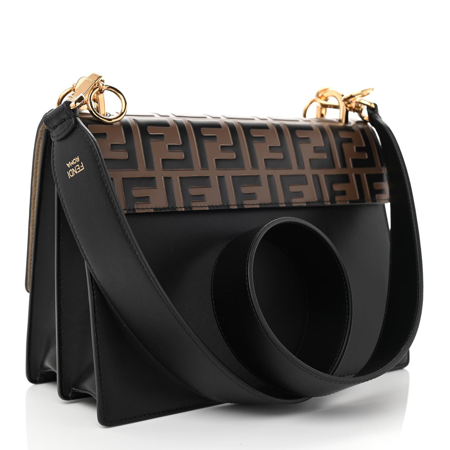 Fendi Vitello Liberty Bi-Color FF 1974 Embossed Kan I Shoulder Bag Black Maya 3 of 8