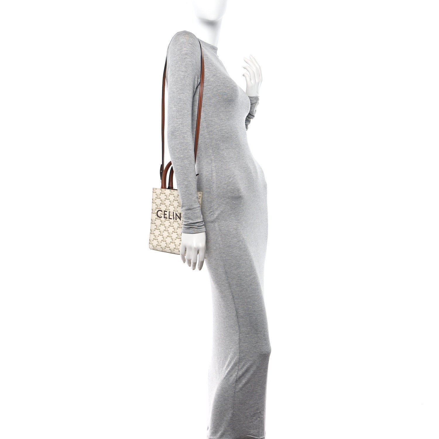 Celine Triomphe Canvas Calfskin Mini Vertical Cabas White 2 of 8