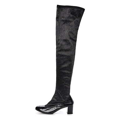 Chanel Patent Over The Knee Boots 38.5 Black 1 of 8