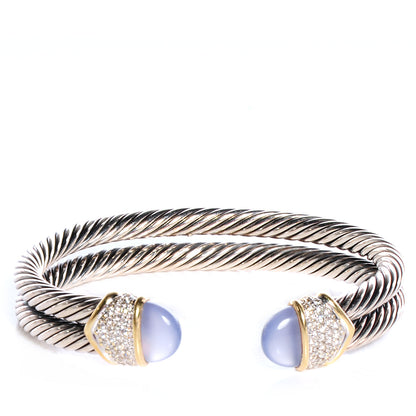 David Yurman Sterling Silver and 18k Gold Diamond Blue Chalcedony Double Cuff 1 of 6
