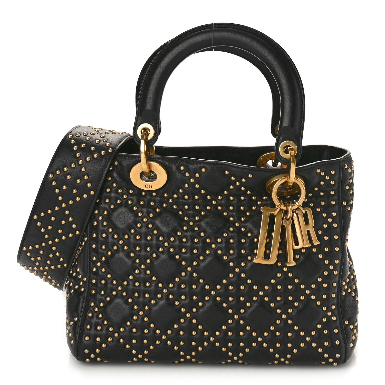 Christian Dior Calfskin Cannage Studded Medium Supple Lady Dior Black 1 of 8