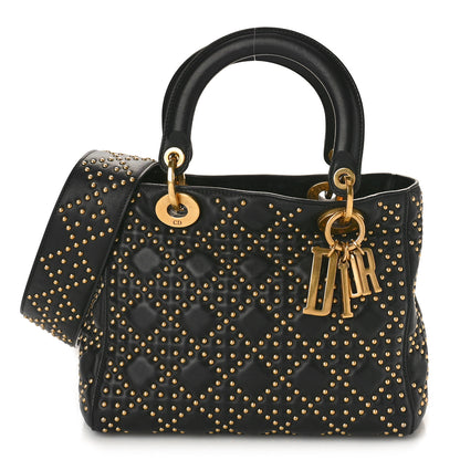 Christian Dior Calfskin Cannage Studded Medium Supple Lady Dior Black 1 of 8