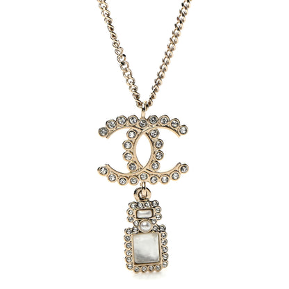 Chanel Crystal Pearl CC Perfume Bottle Necklace Pearly White Gold 4 of 5