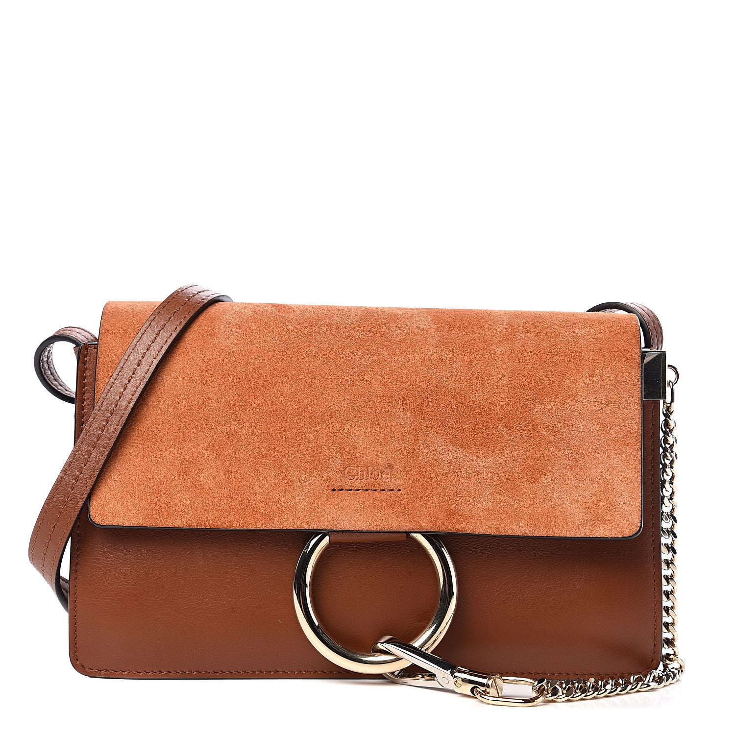 Chloe Suede Calfskin Small Faye Shoulder Bag Tobacco 1 of 8