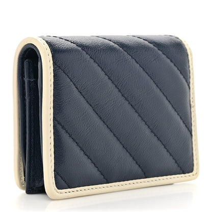 Gucci Vintage Effect Calfskin Matelasse Diagonal Torchon GG Marmont Card Case Wallet Blue Agata Mystic White 3 of 9