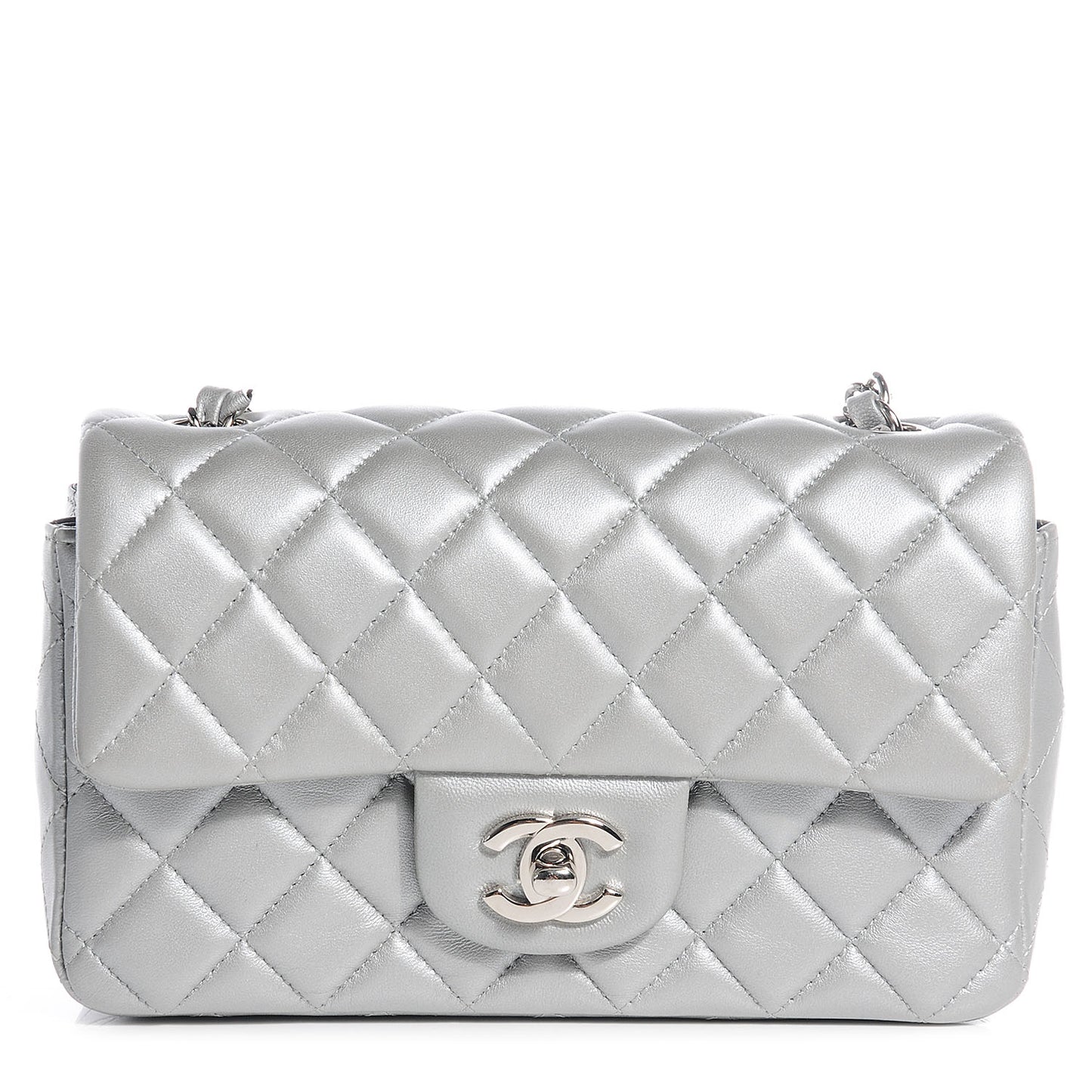 Lambskin Quilted Mini Flap Metallic Silver