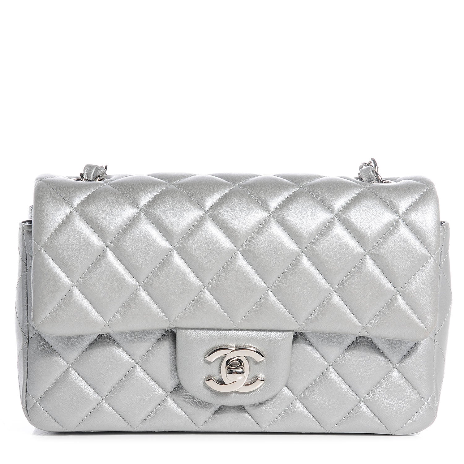 Chanel Lambskin Quilted Mini Flap Metallic Silver 1 of 9