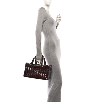 Chanel Patent Quilted Chocolate Bar Bowler Burgundy 2 of 11