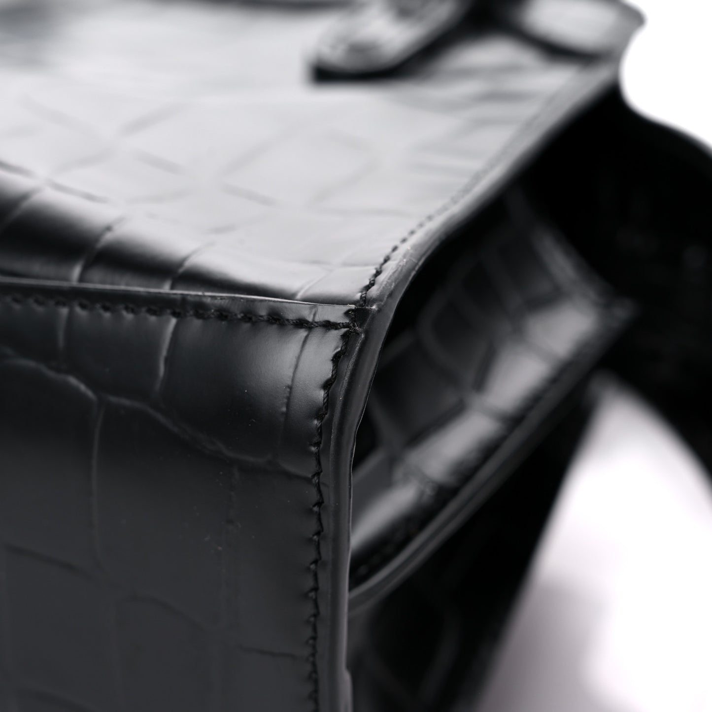 Semi Shiny Calfskin Crocodile Embossed Neo Classic Black Hardware Mini City Black