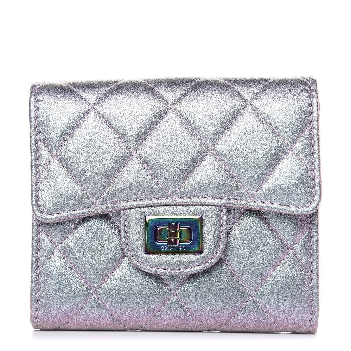 Iridescent Lambskin Quilted 2.55 Reissue Compact Flap Wallet Light Purple