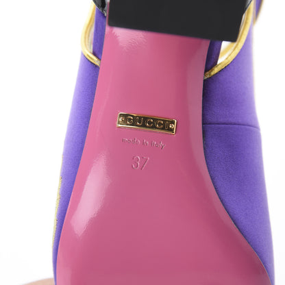Gucci Satin Embroidered Dragon Caspar Pumps 37 Purple Oro Vecchio Black 6 of 6