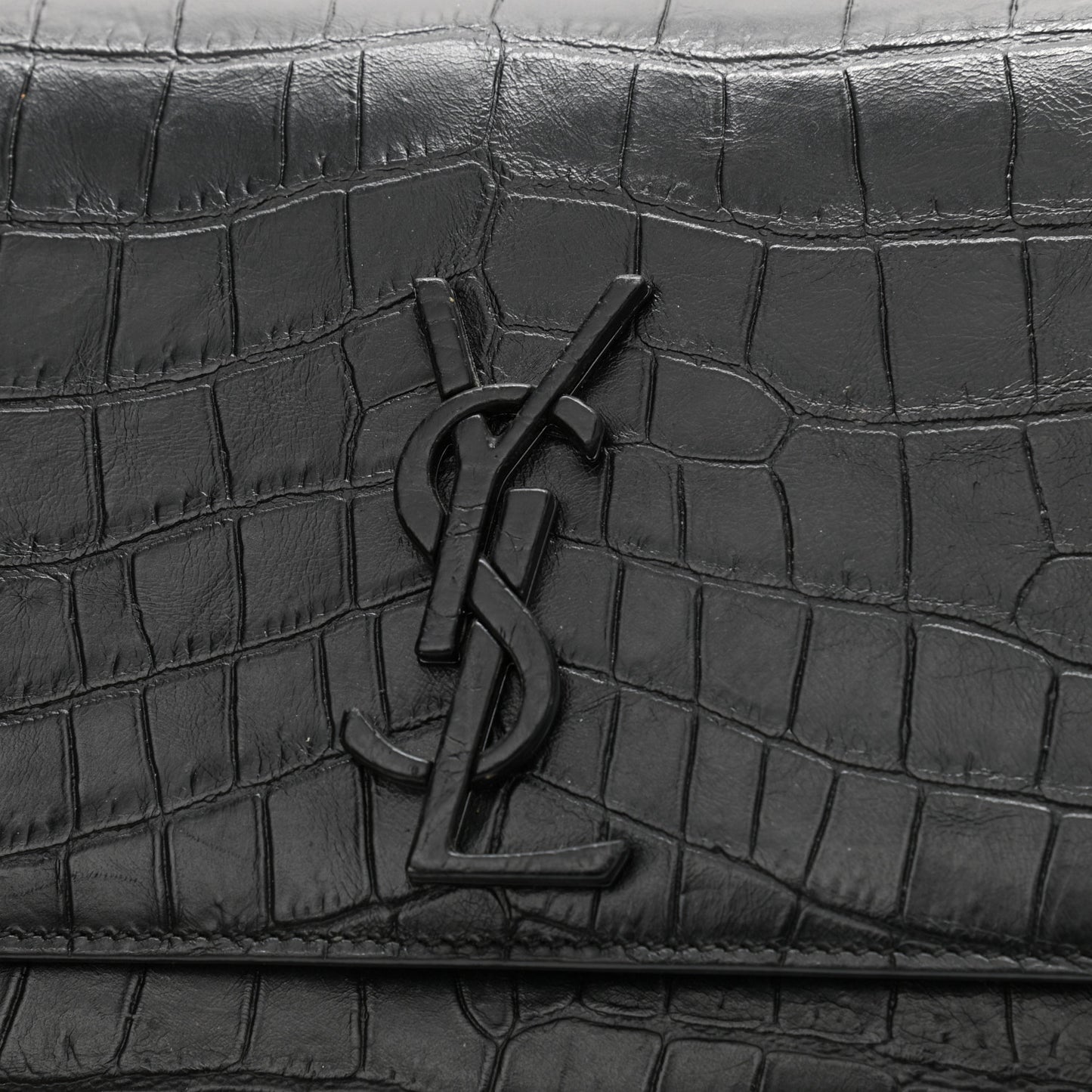 Calfskin Crocodile Embossed Medium Classic Monogram Kate Satchel Black