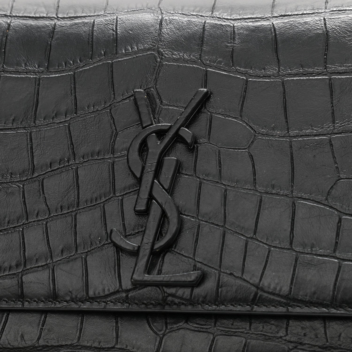 Saint Laurent Calfskin Crocodile Embossed Medium Classic Monogram Kate Satchel Black 11 of 12