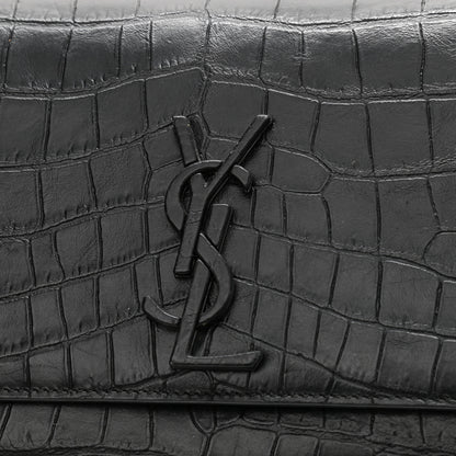 Saint Laurent Calfskin Crocodile Embossed Medium Classic Monogram Kate Satchel Black 11 of 12