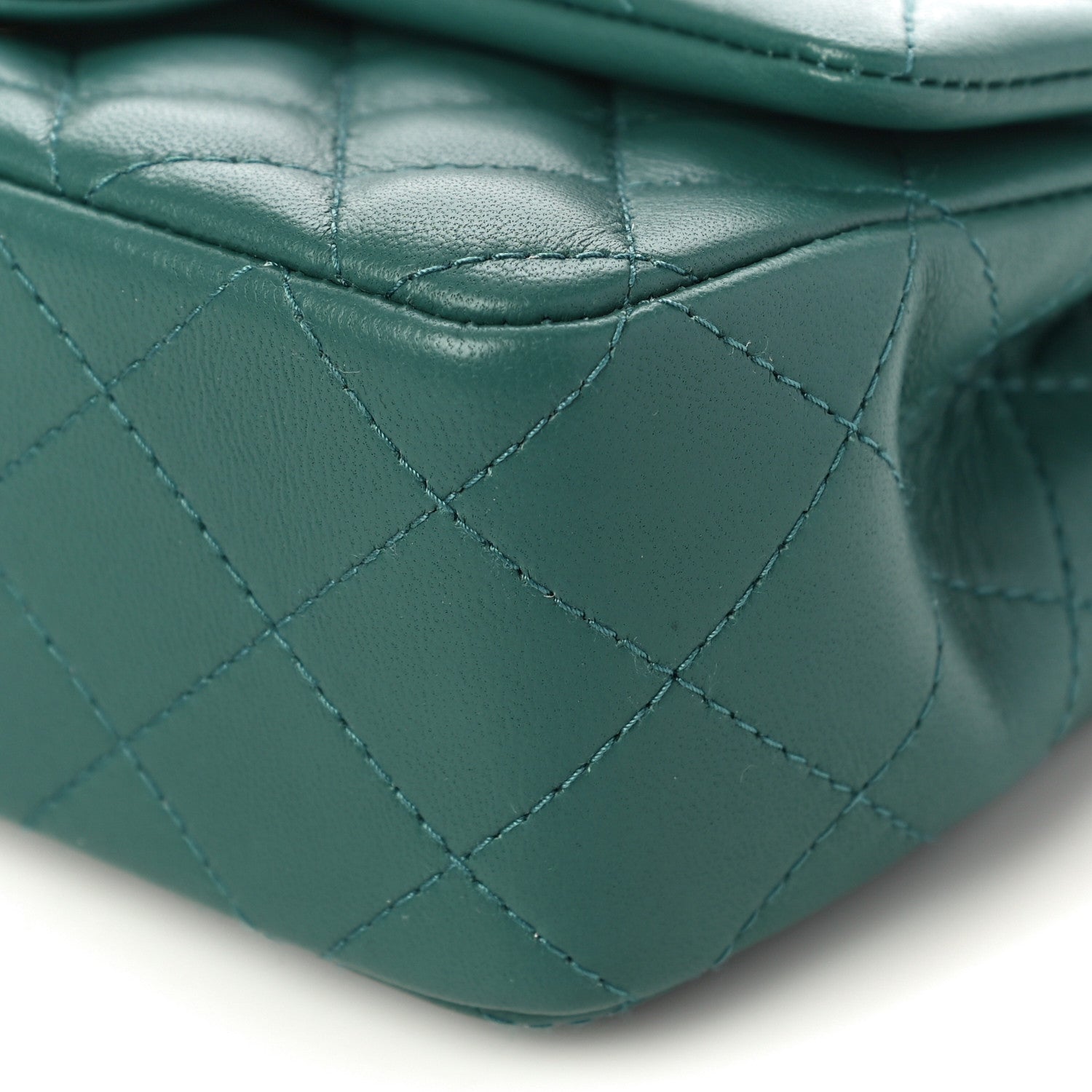 Chanel Lambskin Quilted Mini Rectangular Flap Dark Green 10 of 11