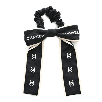 Chanel Silk CC Hair Tie Black Ecru 1 of 7