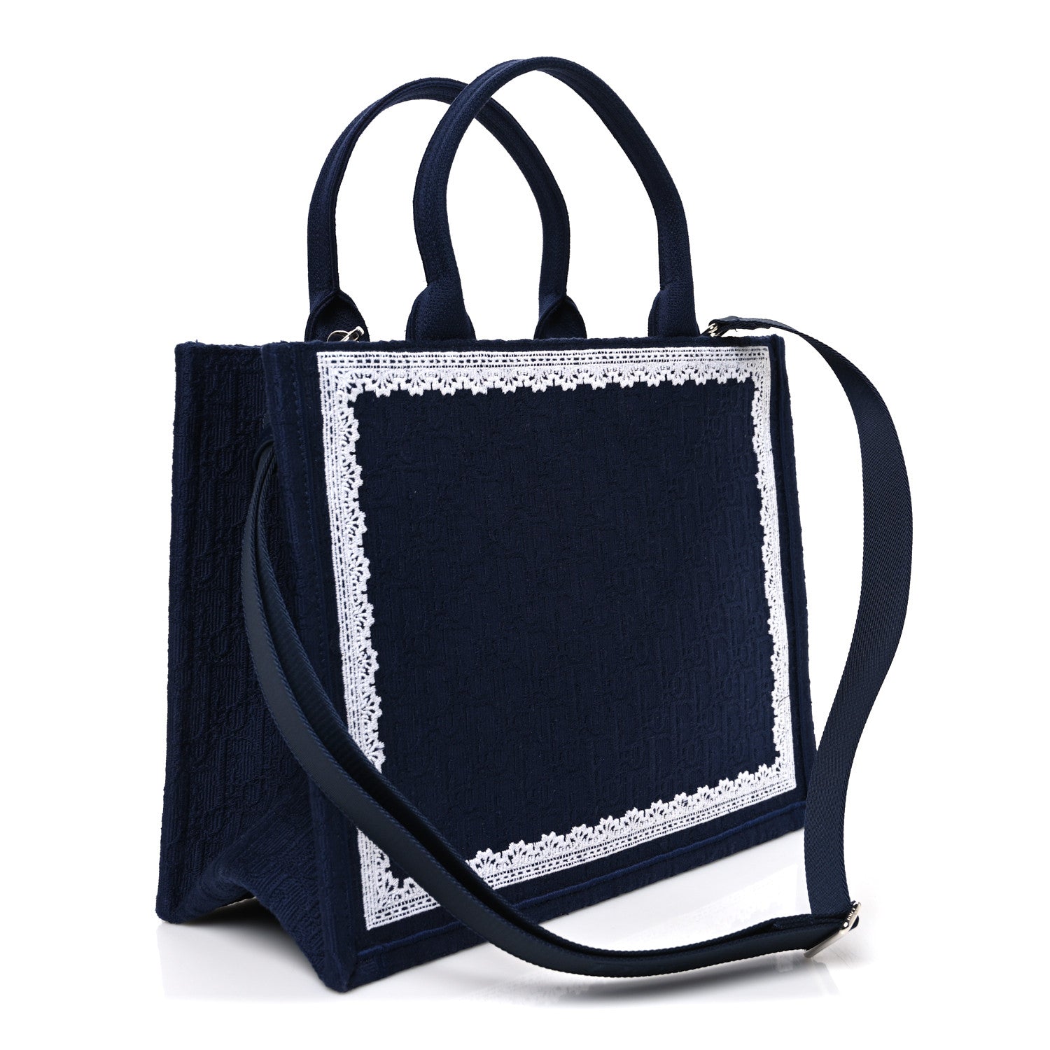 Christian Dior Cotton Toile De Jouy Oblique Embroidered Dior Medaillon Medium Book Tote With Strap Blue White 3 of 10