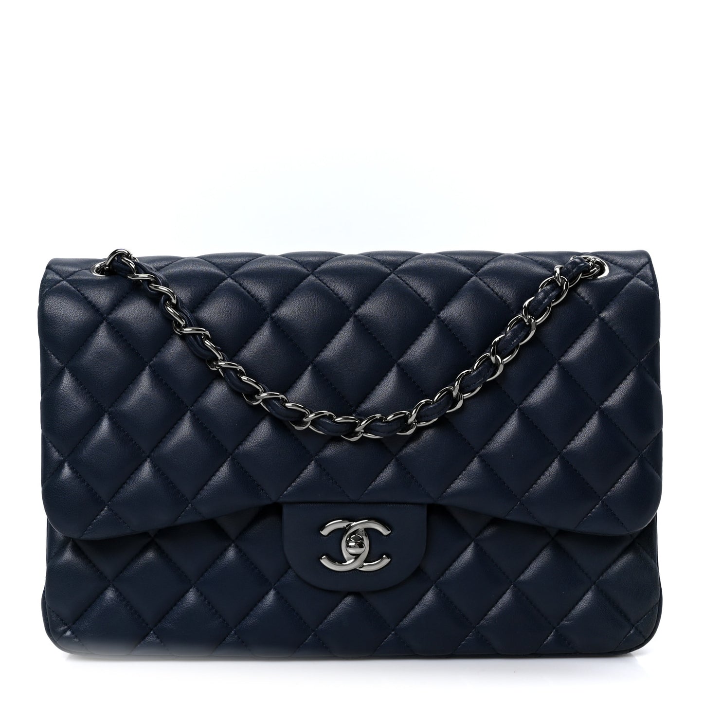 Lambskin Quilted Jumbo Double Flap Navy