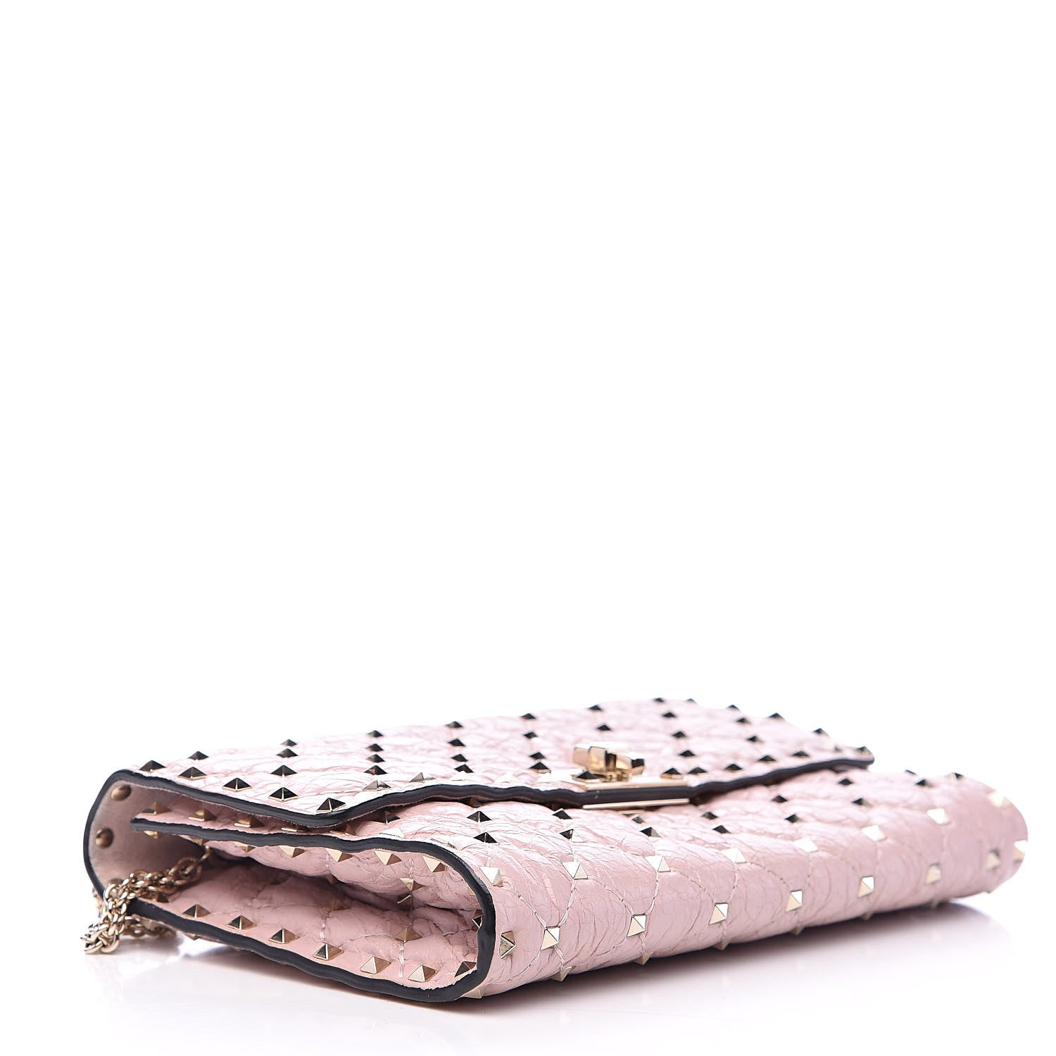 Valentino Garavani Craquele Nappa Rockstud Spike Wallet on Chain Water Rose 4 of 11