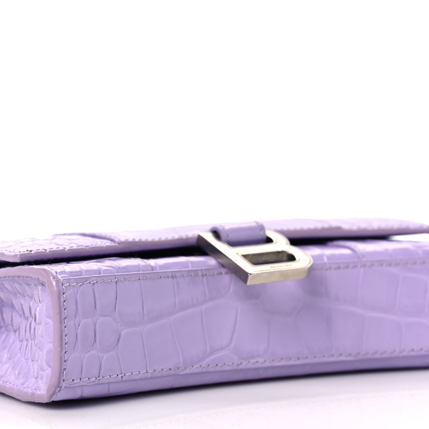 Shiny Calfskin Crocodile Embossed Hourglass Chain Bag Lilac