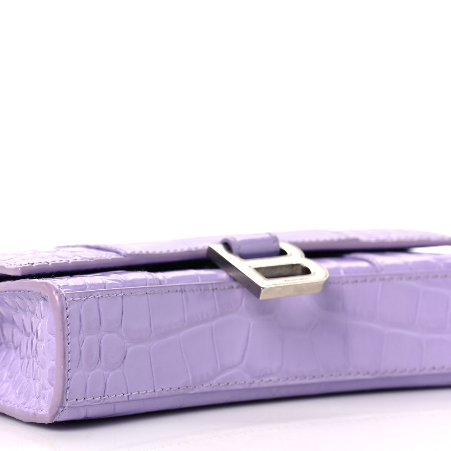 Balenciaga Shiny Calfskin Crocodile Embossed Hourglass Chain Bag Lilac 8 of 11