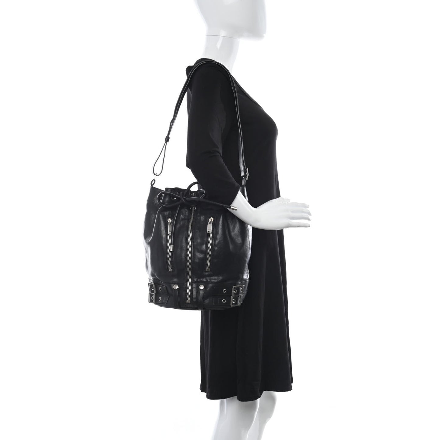Calfskin Medium Rider Bucket Bag Black