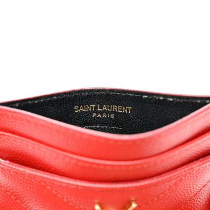 Saint Laurent Grain De Poudre Matelasse Chevron Monogram Credit Card Case New Red 6 of 10