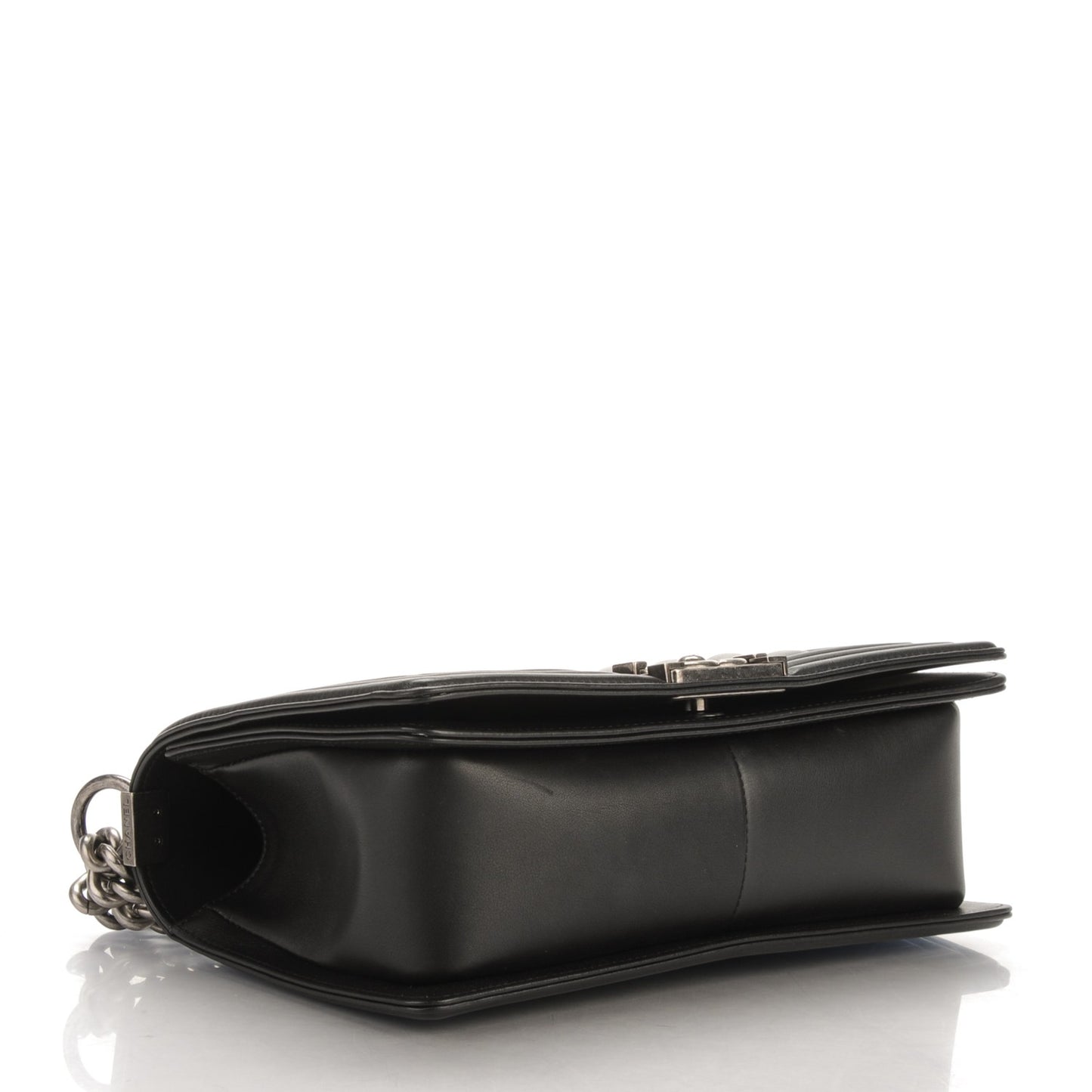 Calfskin Chevron Quilted Medium Boy Flap Black