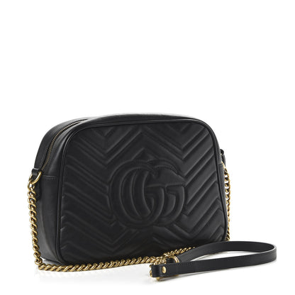 Gucci Calfskin Matelasse Medium GG Marmont Chain Shoulder Bag Black 3 of 10