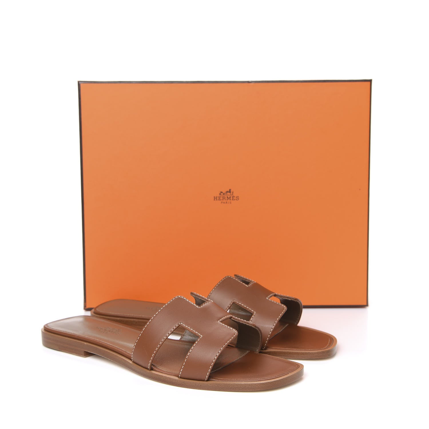 Hermes Box Calfskin Oran Sandals 37 Gold 9 of 9