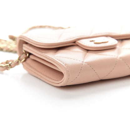 Chanel Lambskin Quilted Flap Card Holder On Chain Light Pink 6 of 12