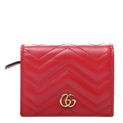 Gucci Calfskin Matelasse GG Marmont Card Case Wallet Hibiscus Red 1 of 8