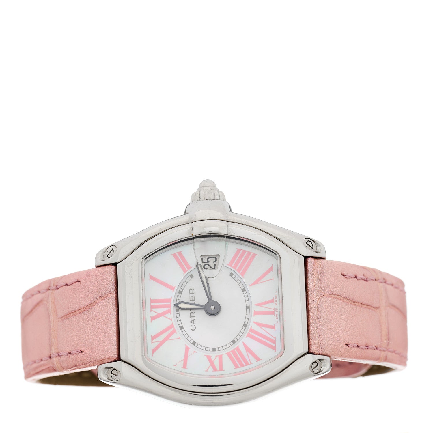 Cartier Stainless Steel Alligator Mother of Pearl 31mm Roadster Quartz Watch Pink 2 of 4