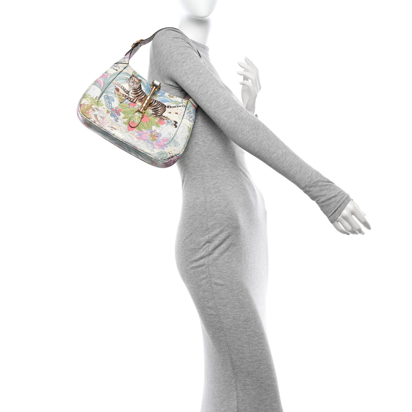 New Shangai Calfskin Tiger Savanah Small Jackie 1961 Hobo Chalky White Multicolor