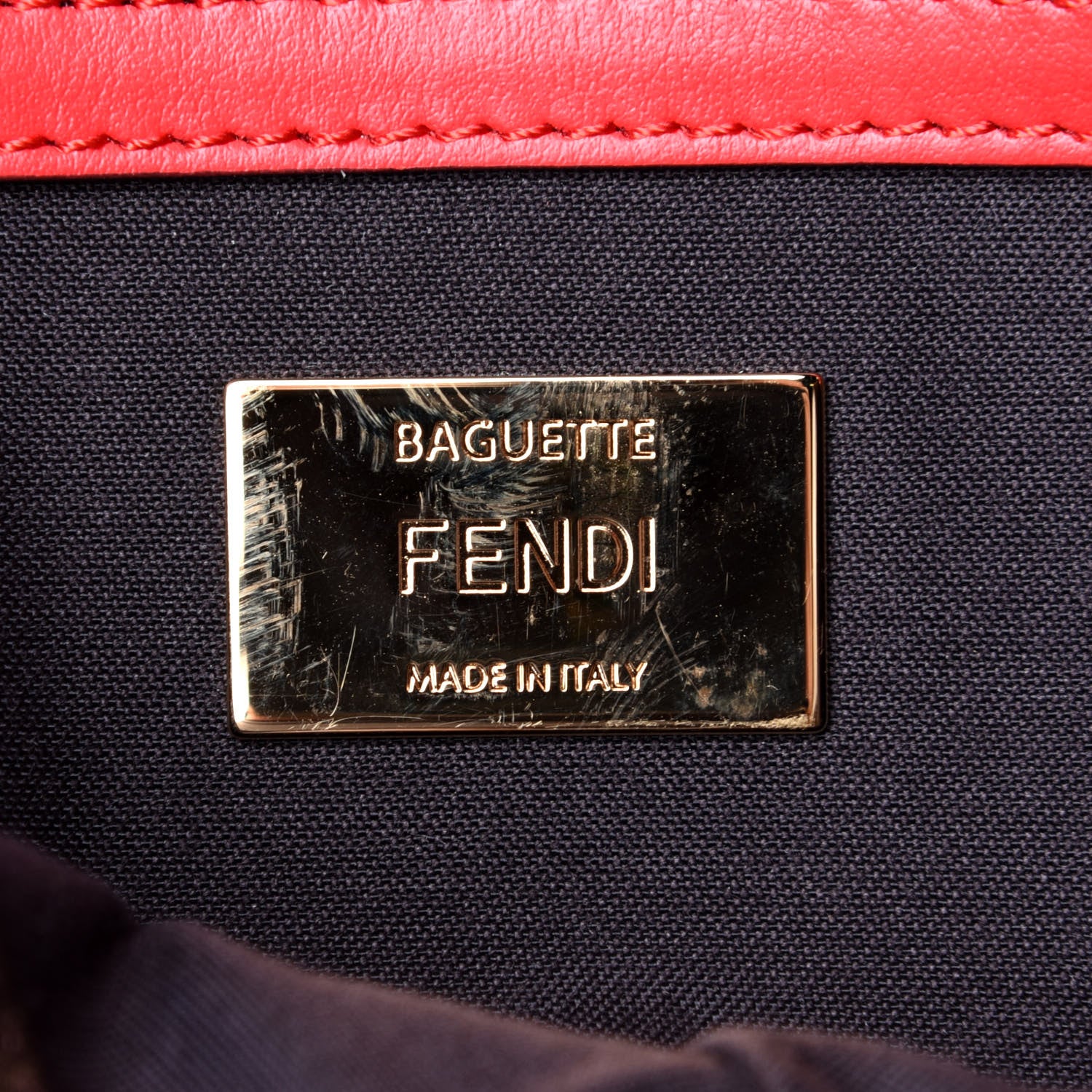 Fendi Glazed Fabric Vitello Century FF 1974 Large Baguette Cage Mogano Panna Fragola 7 of 12