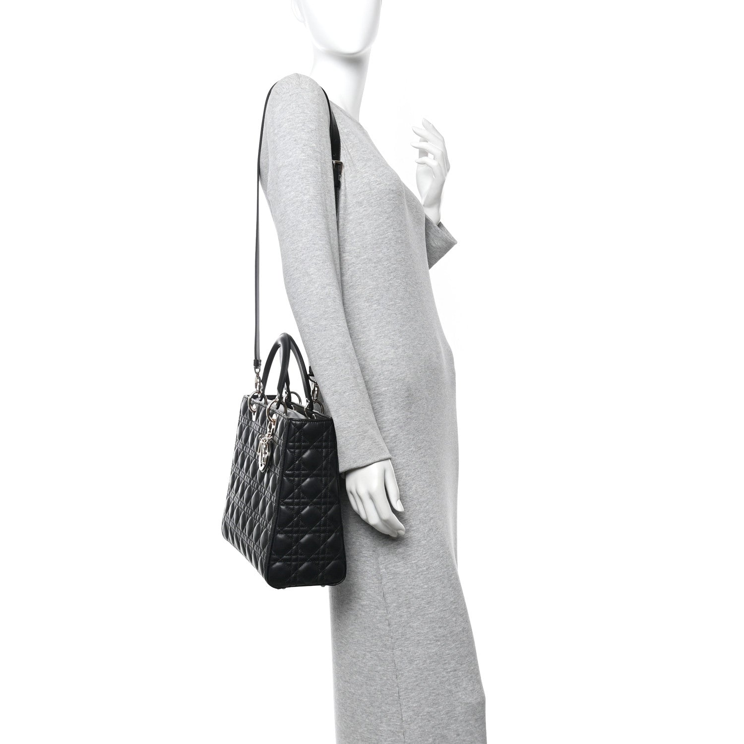 Christian Dior Lambskin Cannage Large Lady Dior Black 2 of 11