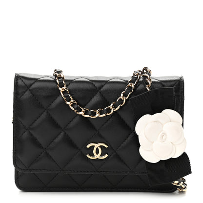 Chanel Lambskin Quilted Mini Camellia Bow Wallet On Chain WOC Black 1 of 11