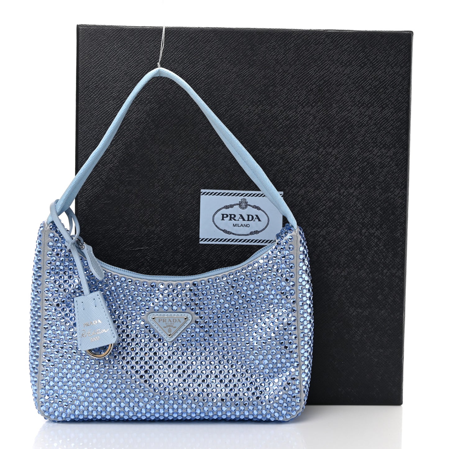 Satin Crystal Mini Re-Edition 2000 Bag Celeste