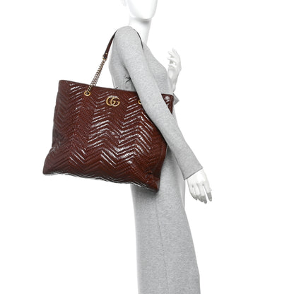 Gucci Snakeskin Matelasse Large GG Marmont Slim Tote Brown 2 of 12