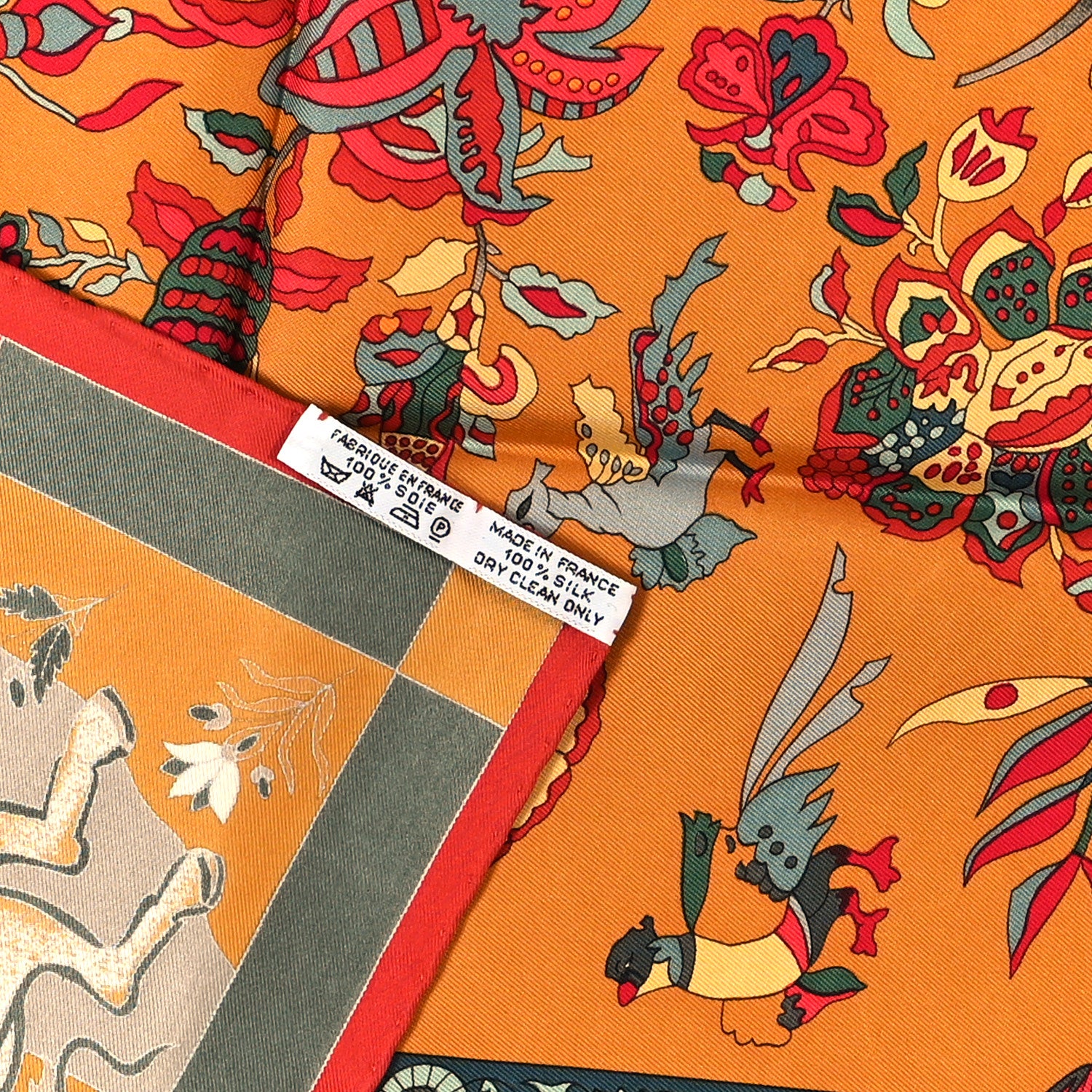 Hermes Silk Fantaisies Indiennes Scarf 90 Rouge Rose Vif Vert 3 of 3