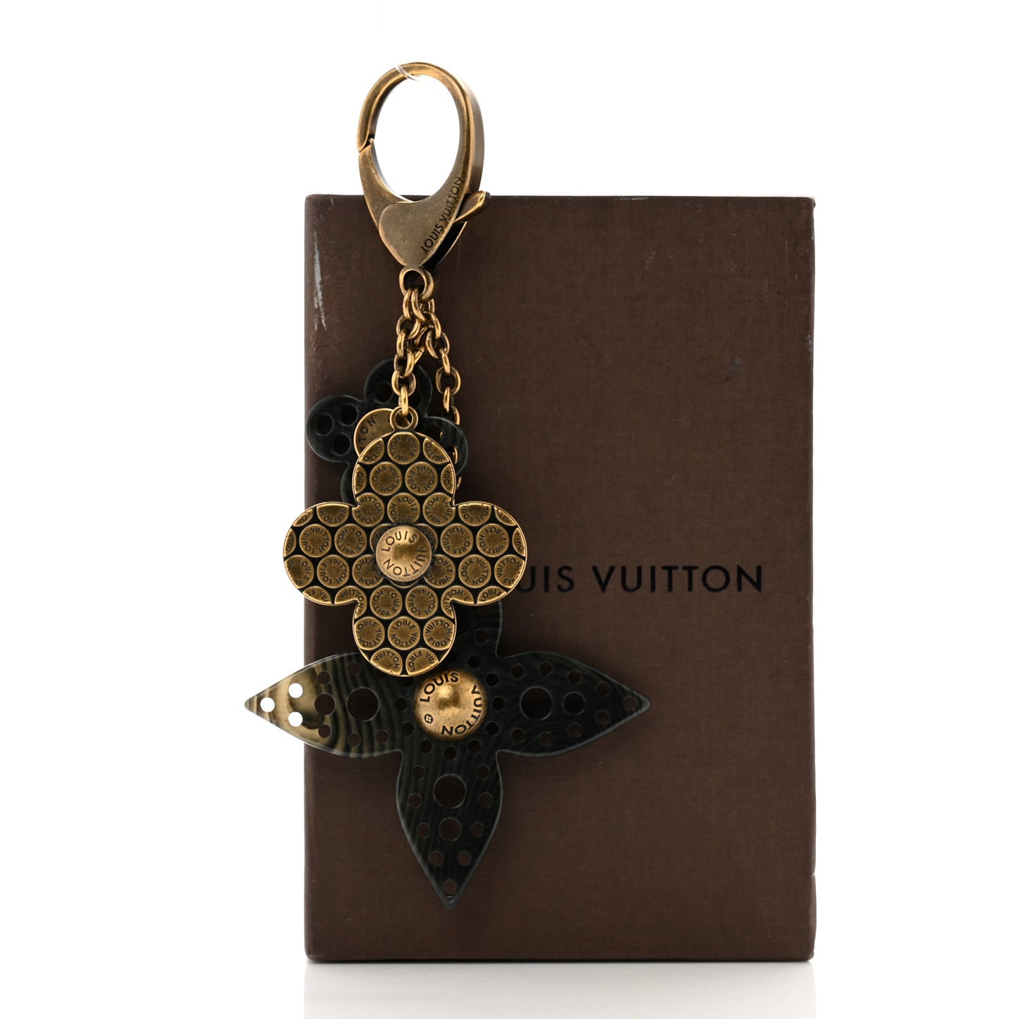 Antiqued Brass Resin Rock Flower Bag Charm