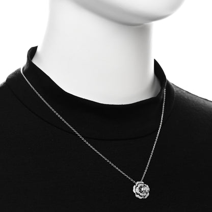 Chanel 18K White Gold Diamond Bouton de Camelia Pendant Necklace 2 of 7